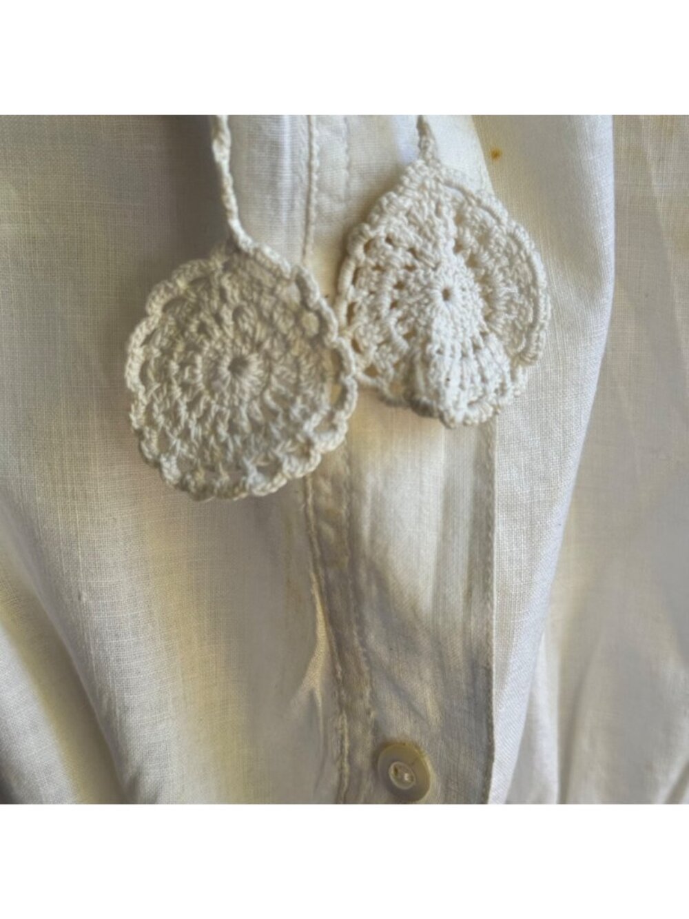 Antique Edwardian Corset Cover Camisole M Cream Crochet Yoke Lace Peasant Blouse - Picture 12 of 15